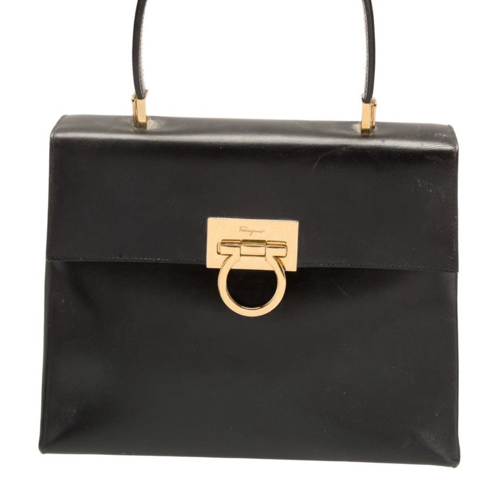 Salvatore Ferragamo Black Purse with Gold Accents
